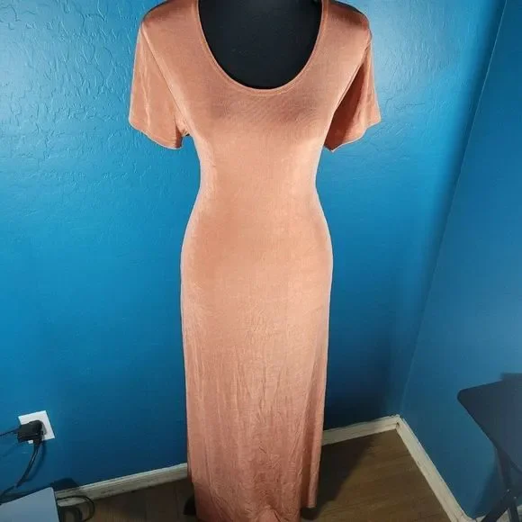 Vintage 90s Maxi Dress Bodycon Slinky Scoop Neck High Stretch Size Large Vintage 90s Maxi Dress Bodycon Slinky Scoop Neck High Stretch Size Large